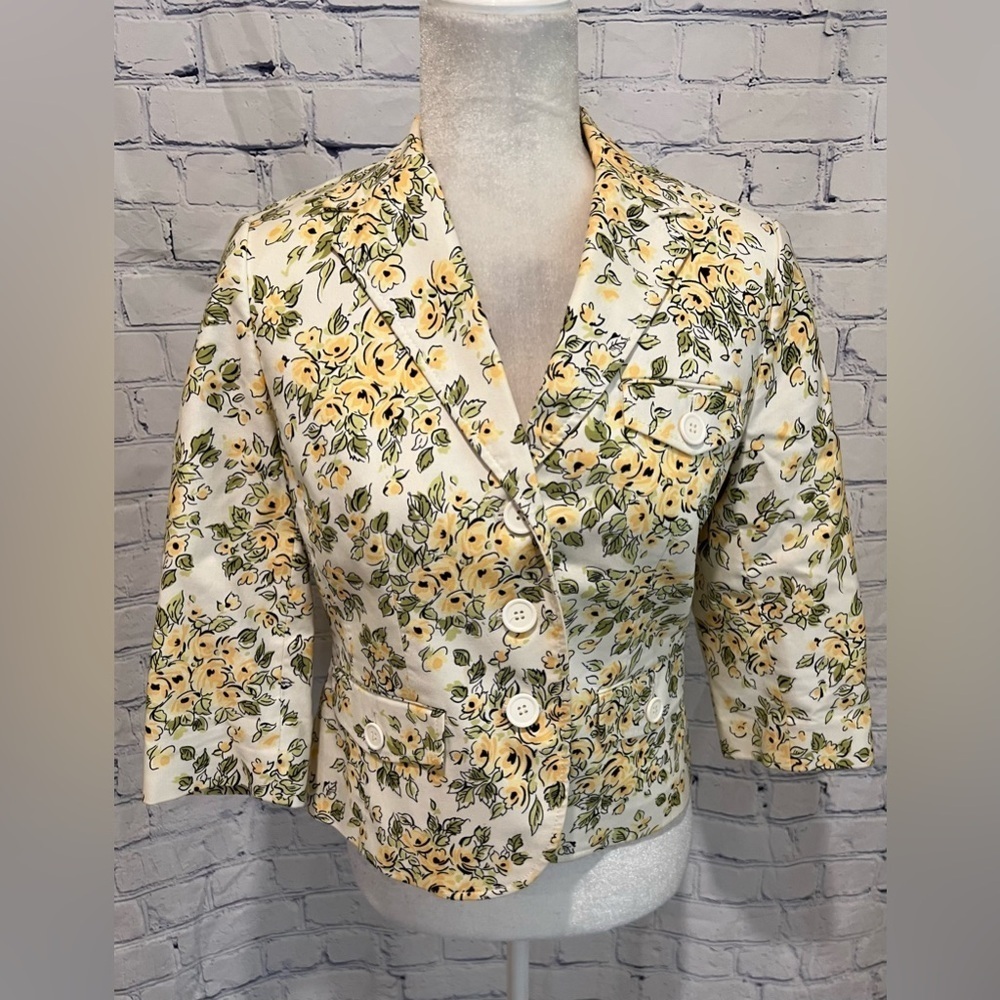 Ann Taylor Classic Floral Cropped Jacket Blazer Timeless Garden Button Front 8P